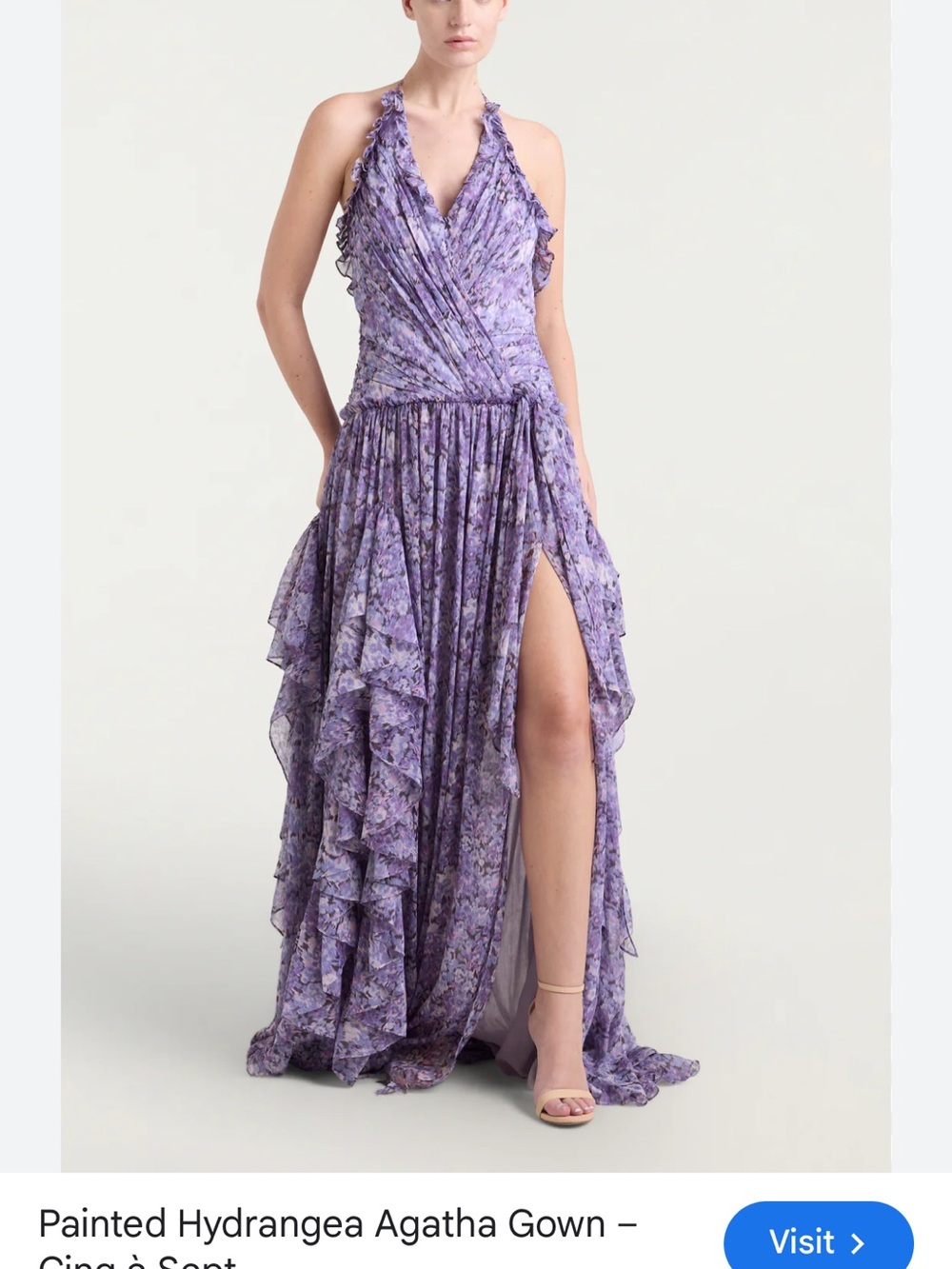 Painted Hydrangea Agatha Halter Maxi Dress in Lavender